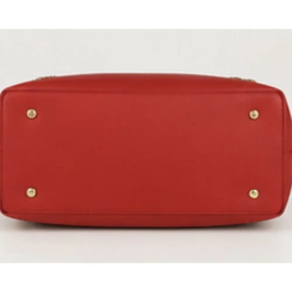 BCBG Paris Red Tote Handbag Faux Leather Gold Chain Accent Shoulder Bag